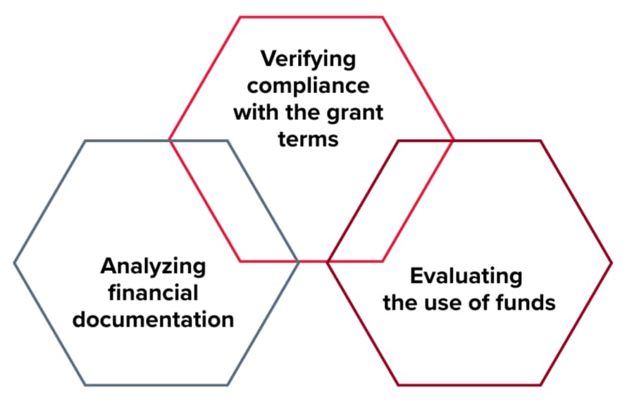 Grant project audit scheme: verification of compliance with grant conditions, analysis of financial documentation, and assessment of the use of funds