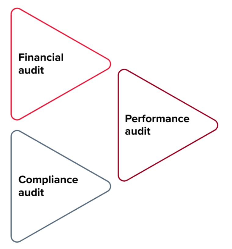 Infographic on types of audit services: financial audit, performance audit, and compliance audit